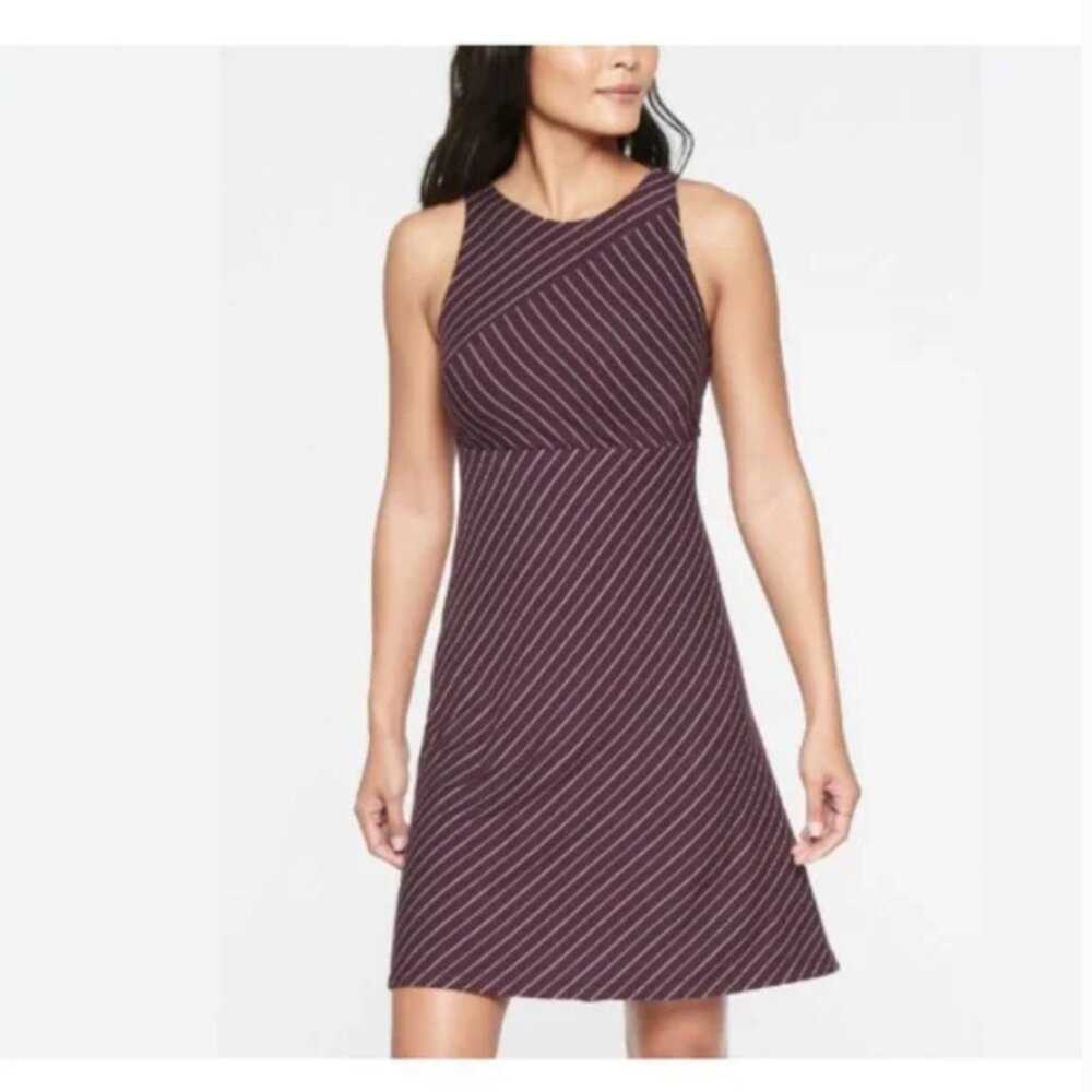 Athleta Santorini high neck‎ mixed stripe dress in purple size S